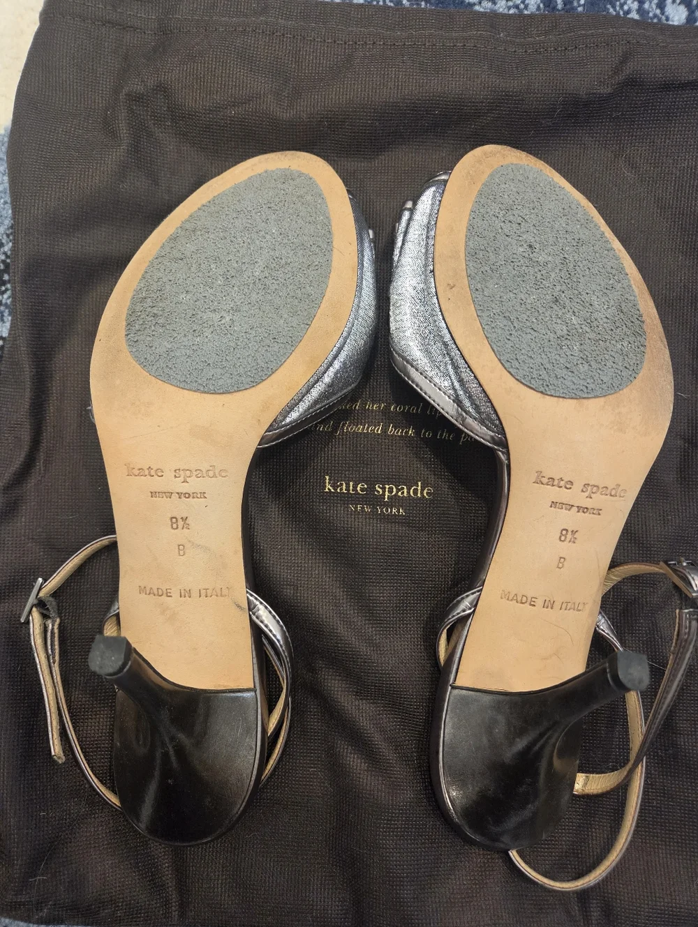 Kate Spade Pewter Metallic Leather Bow Slingback heels Size 8.5